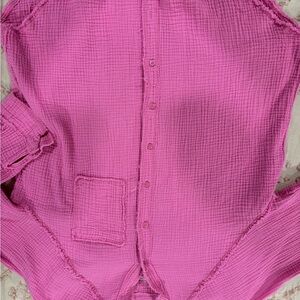 Pink linen button up